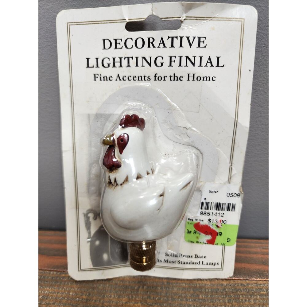 NEW Lamp DECORATIVE FINIAL Rooster chicken Solid brass base 3" lampshade